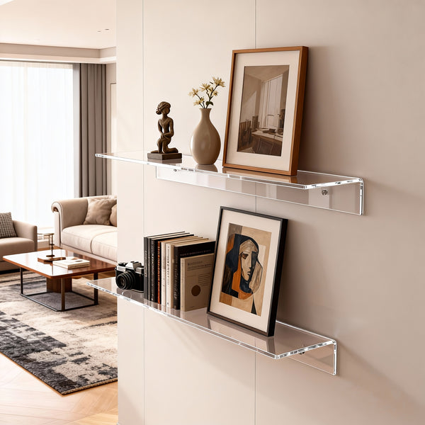Juego 2 Estantes de Pared Acrílico Transparente | Estantería Flotante