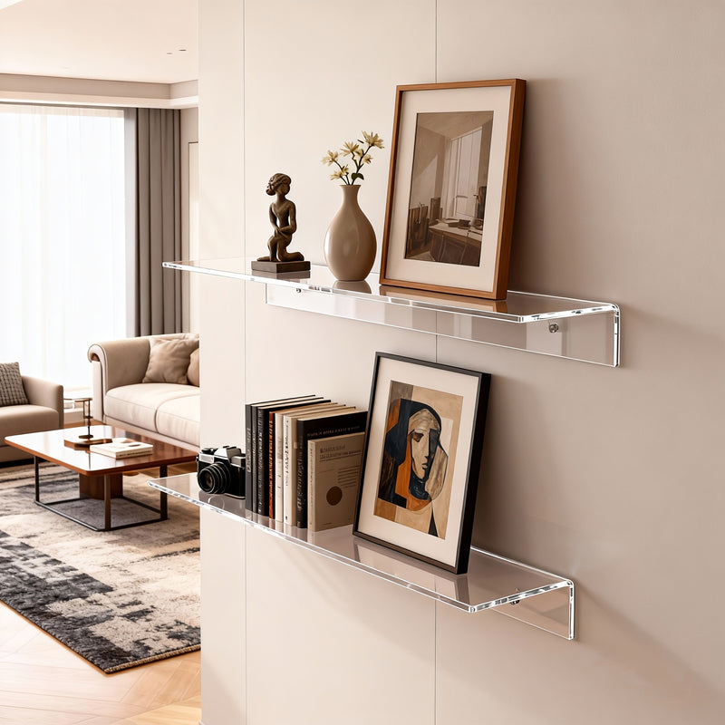 Juego 2 Estantes de Pared Acrílico Transparente | Estantería Flotante