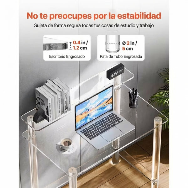 Mesa Escritorio Acrílica 2 Niveles con Soporte Monitor | 50×80×88 cm | Transparente