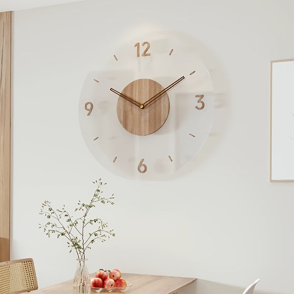 Reloj de Pared Minimalista Transparente | Agujas de Madera | Silencioso