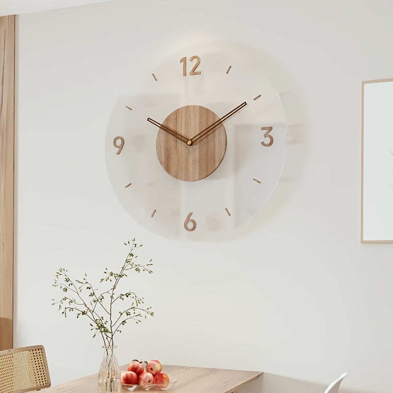 Reloj de Pared Minimalista Transparente | Agujas de Madera | Silencioso